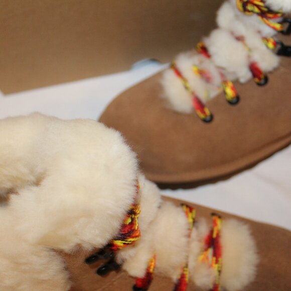 NIB UGG WOMEN'S MINI ALPINE LACE UP SUEDE SHEARLING LINED BOOTS CHESTNUT - Picture 6 of 8